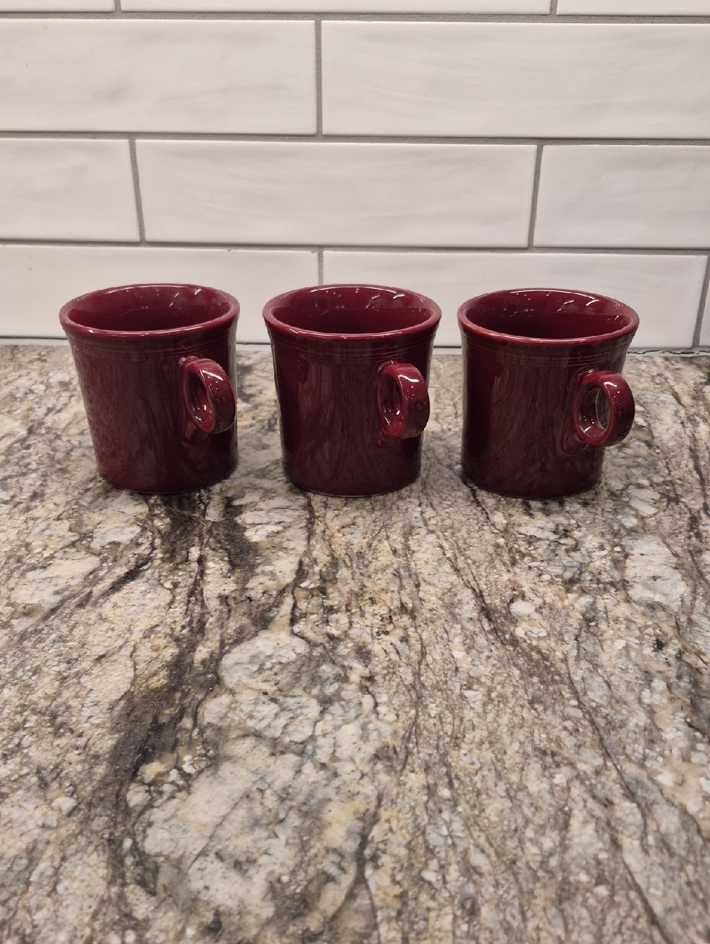 Fiesta Ware Burgundy Red Ceramic Coffee Mugs Cups - Set of 3